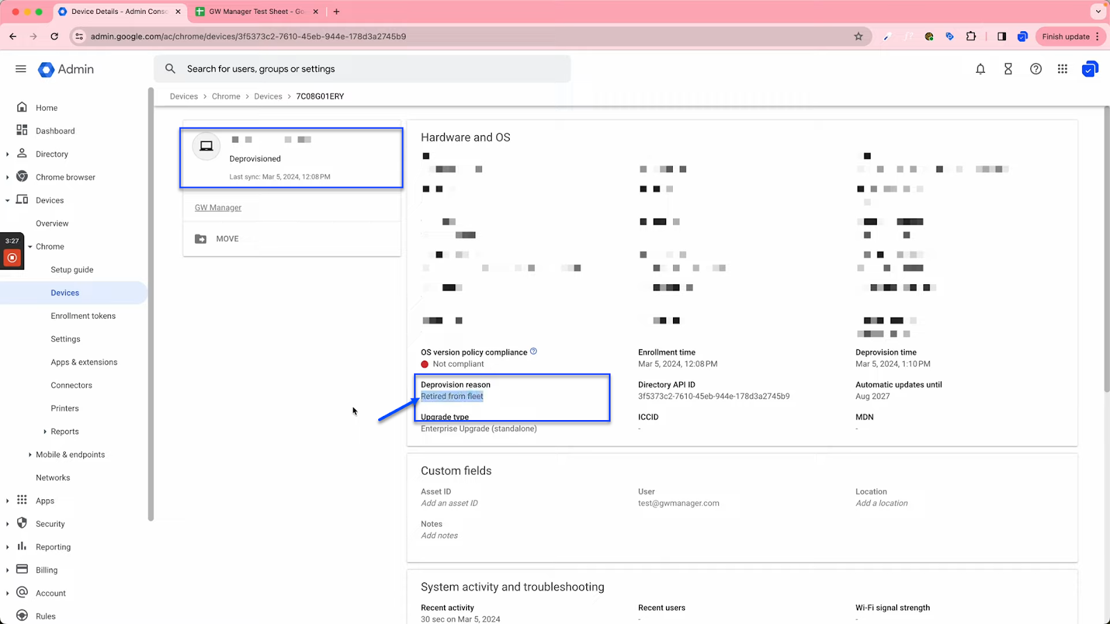 WHEN WE CLICK ON DEPROVISION IT SAYS RETIRED FROM FLEET 