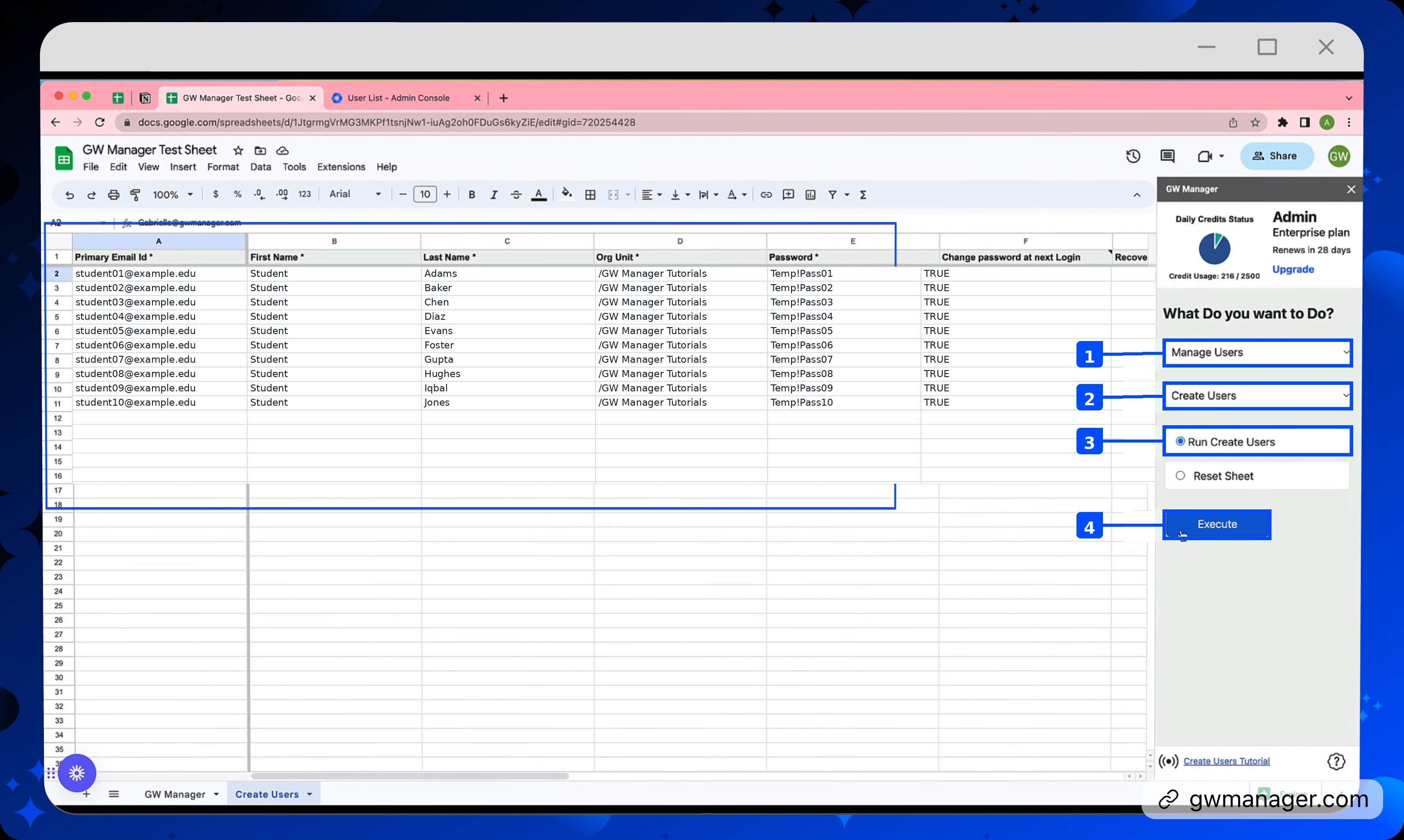 Run the Create Users job after GW Manager recognizes the existing template