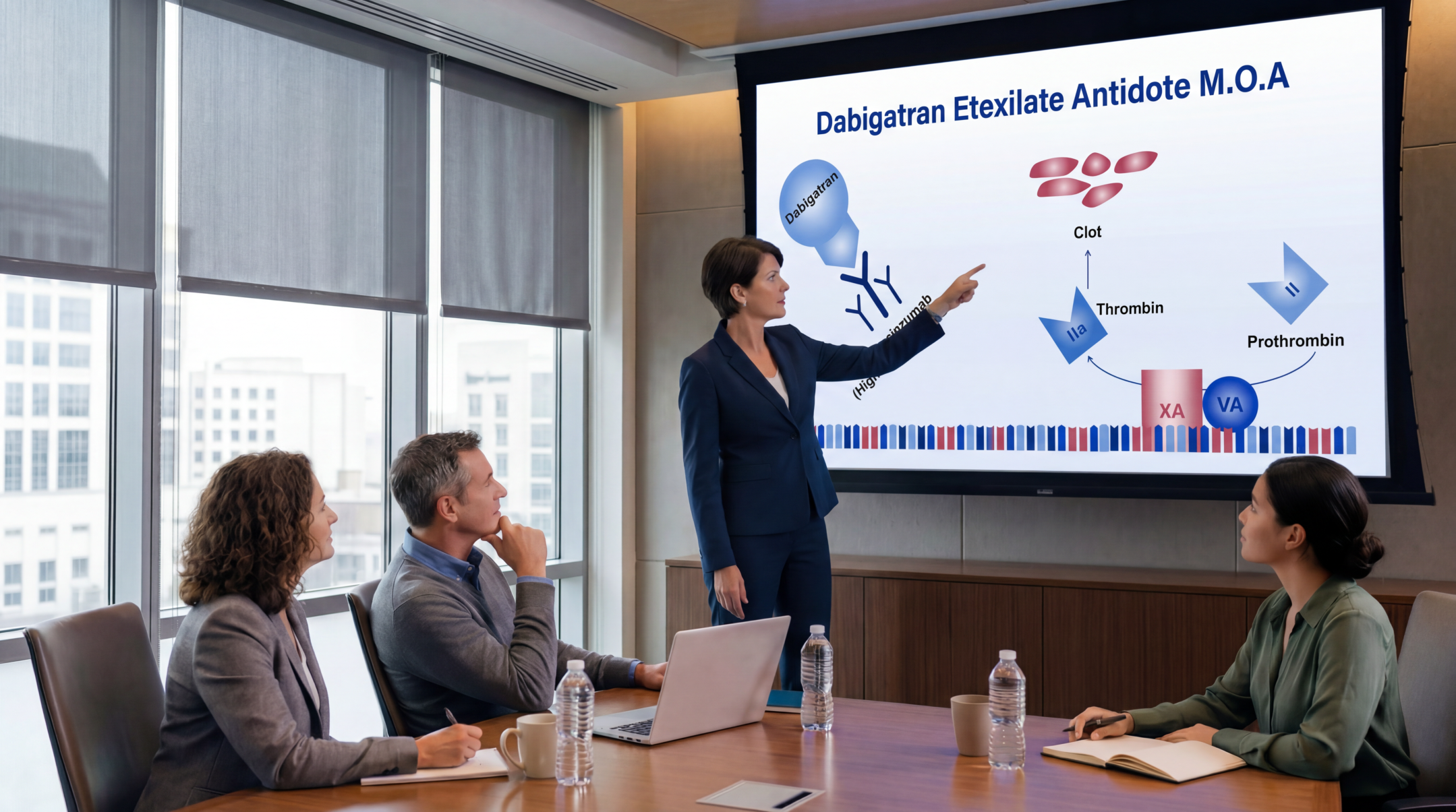 Medical professional reviewing Dabigatran indications using an editable Dabigatran PowerPoint presentation template.