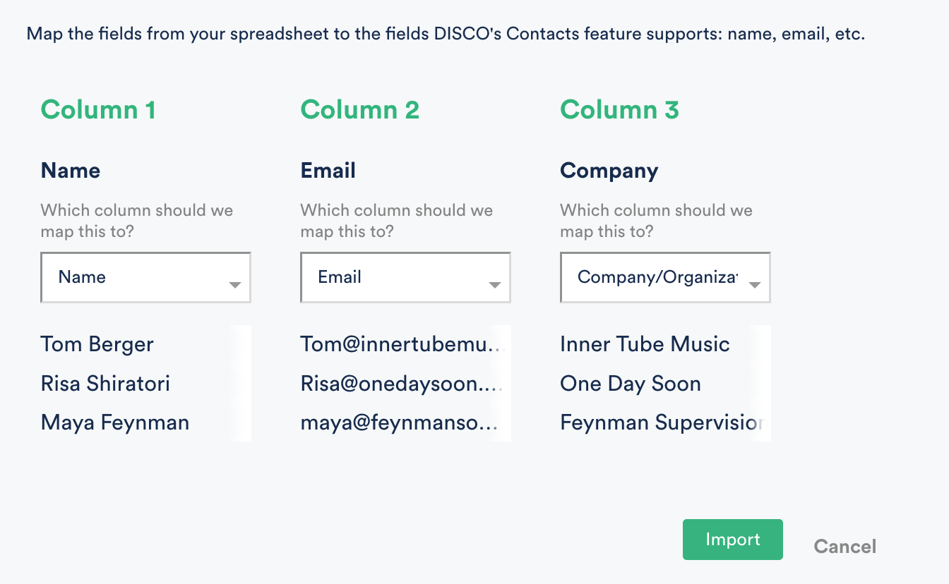 Map fields from the csv to the contact database