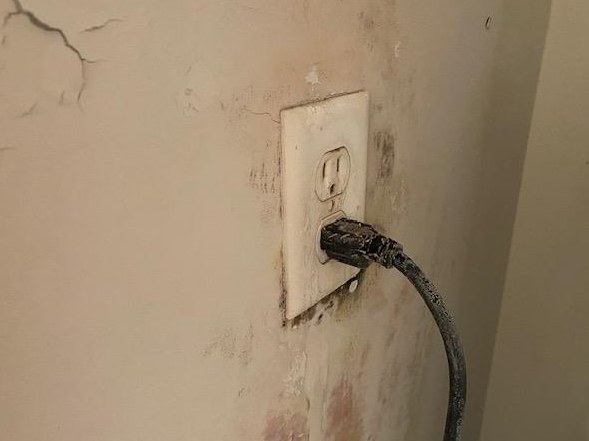Mold spotting on a wall around an electrical outlet