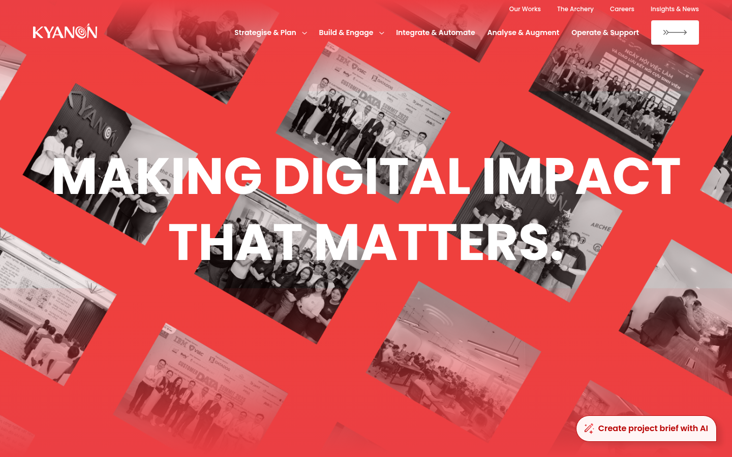 Kyanon Digital homepage hero, a Vietnam-headquartered AI and digital technology agency with SEA offices