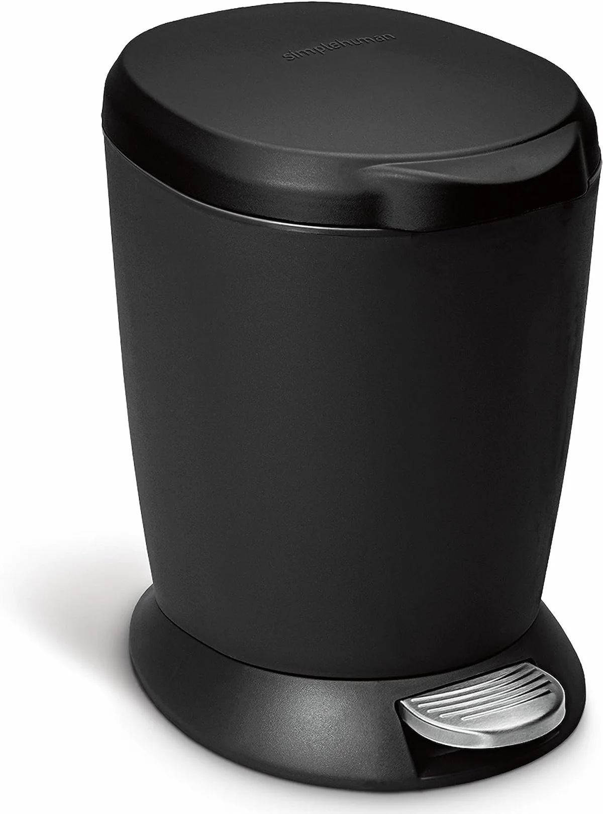 Simplehuman 6 Liter / 1.6 Gallon Compact Plastic Round Bathroom Step Trash Can, Black