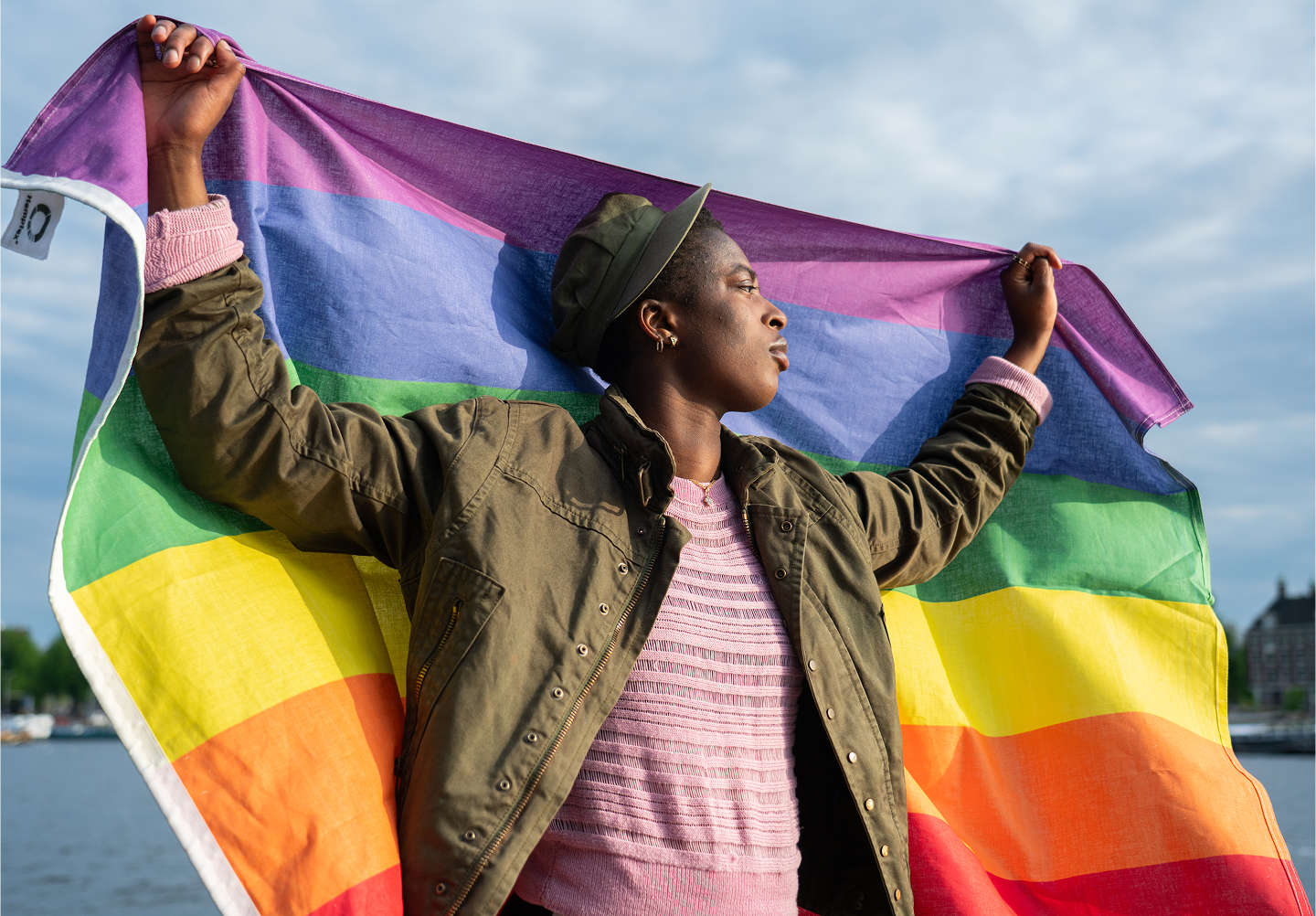 A woman holding a flag