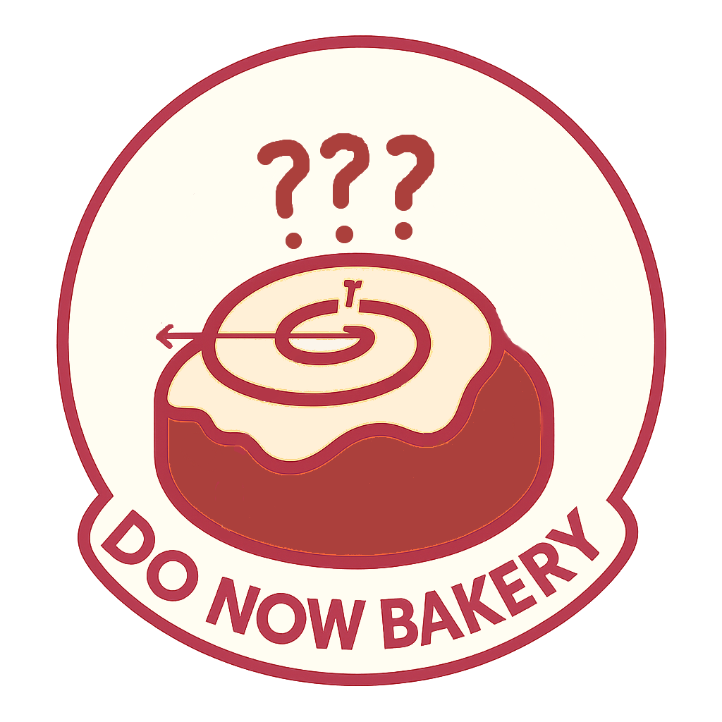 A cinnamon roll with math symbols on it and question marks rising out of it like steam.