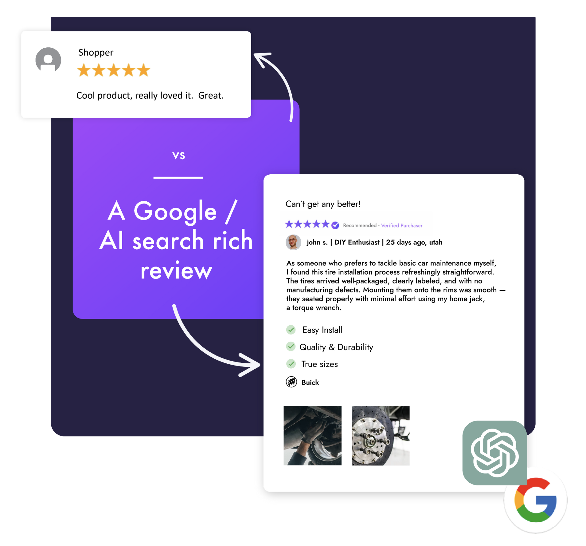 A google rich review vs a old school review