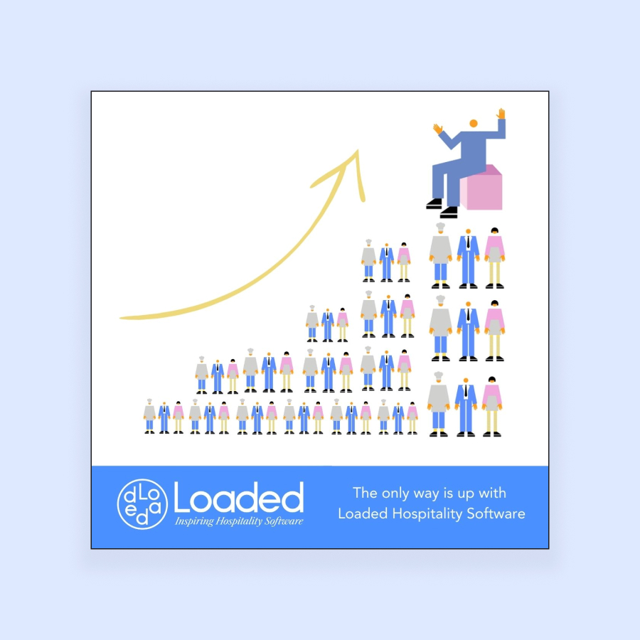 Graphic showing business growth with ascending figures and upward arrow