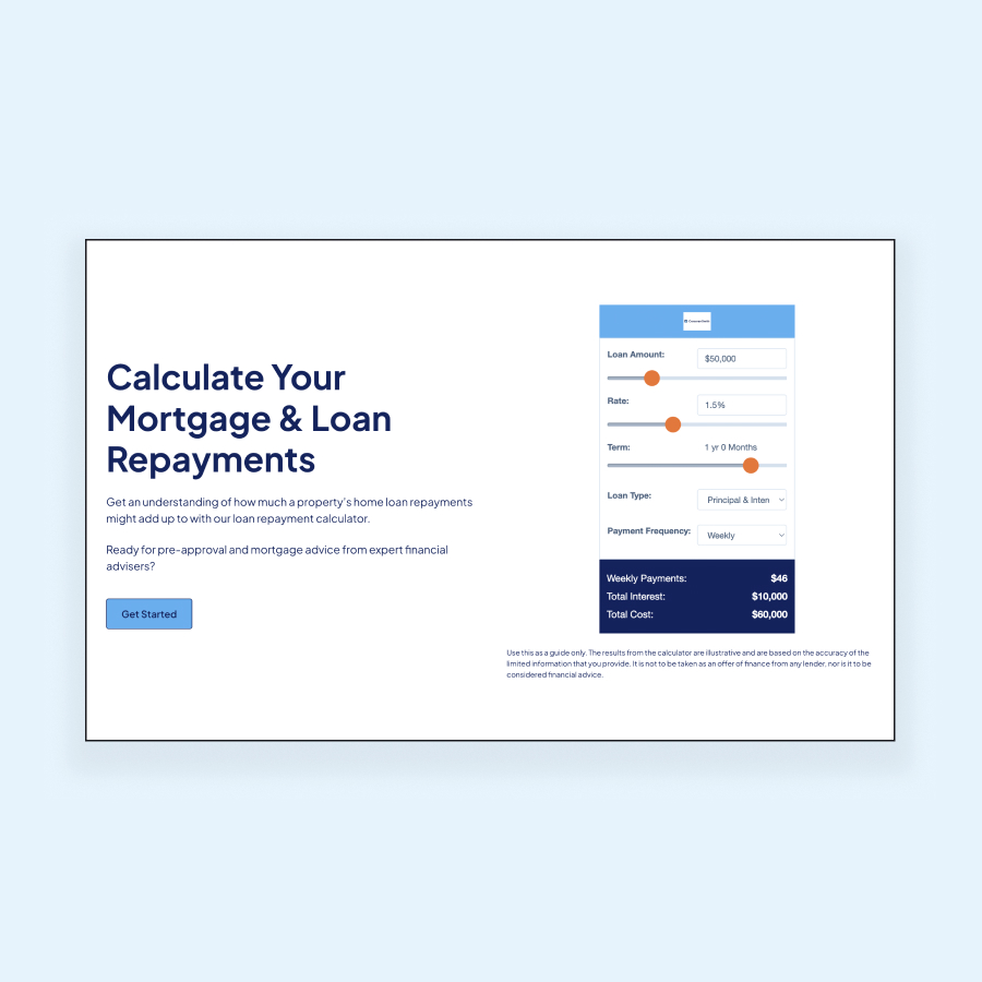 Mortgage and loan repayment calculator with loan details and weekly payments