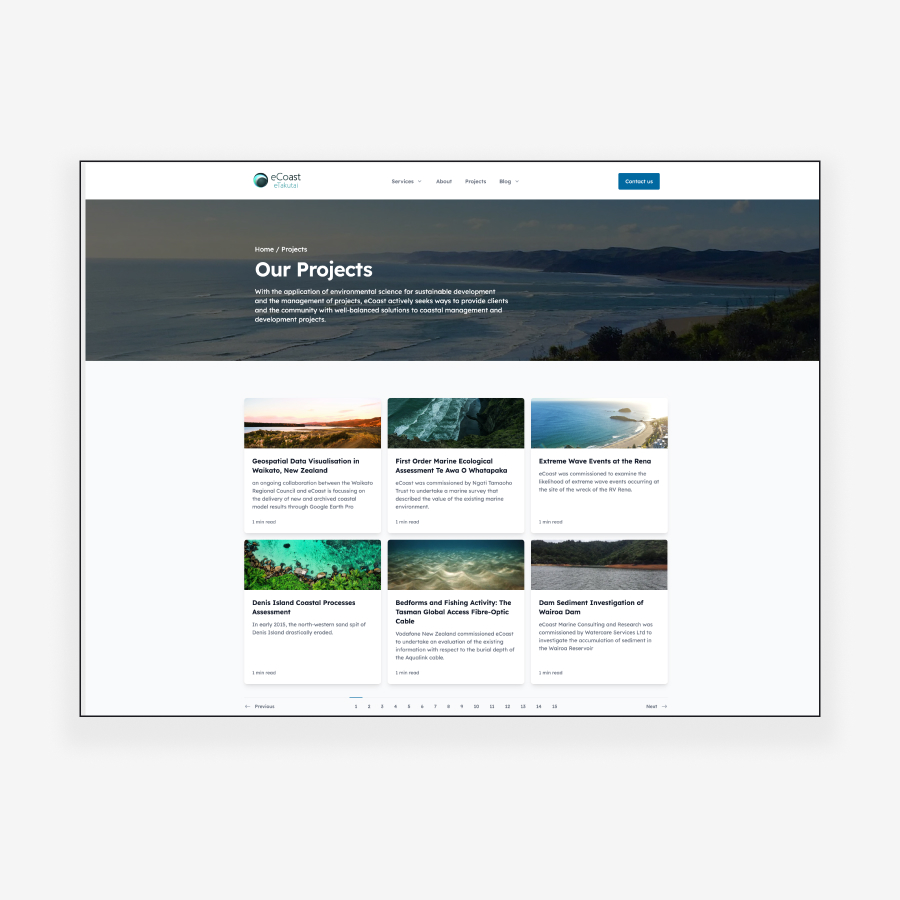 nCoast Projects webpage showcasing coastal environmental research and development