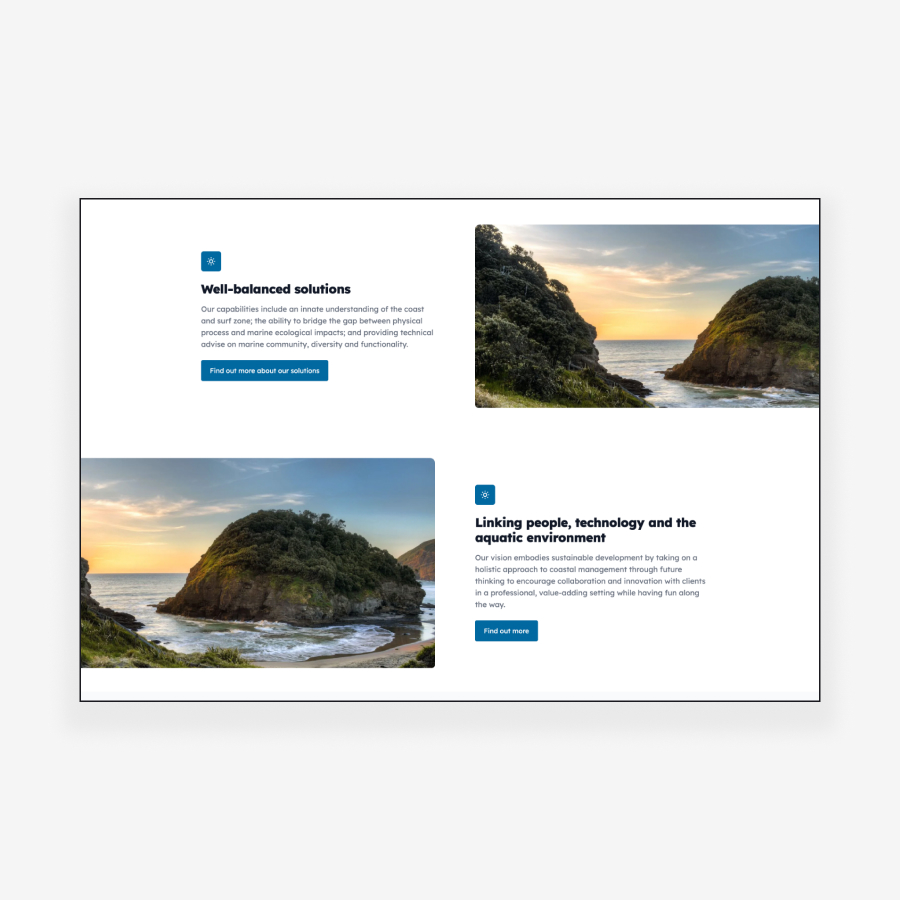 Coastal landscape with rocky island and sunset, representing marine solutions