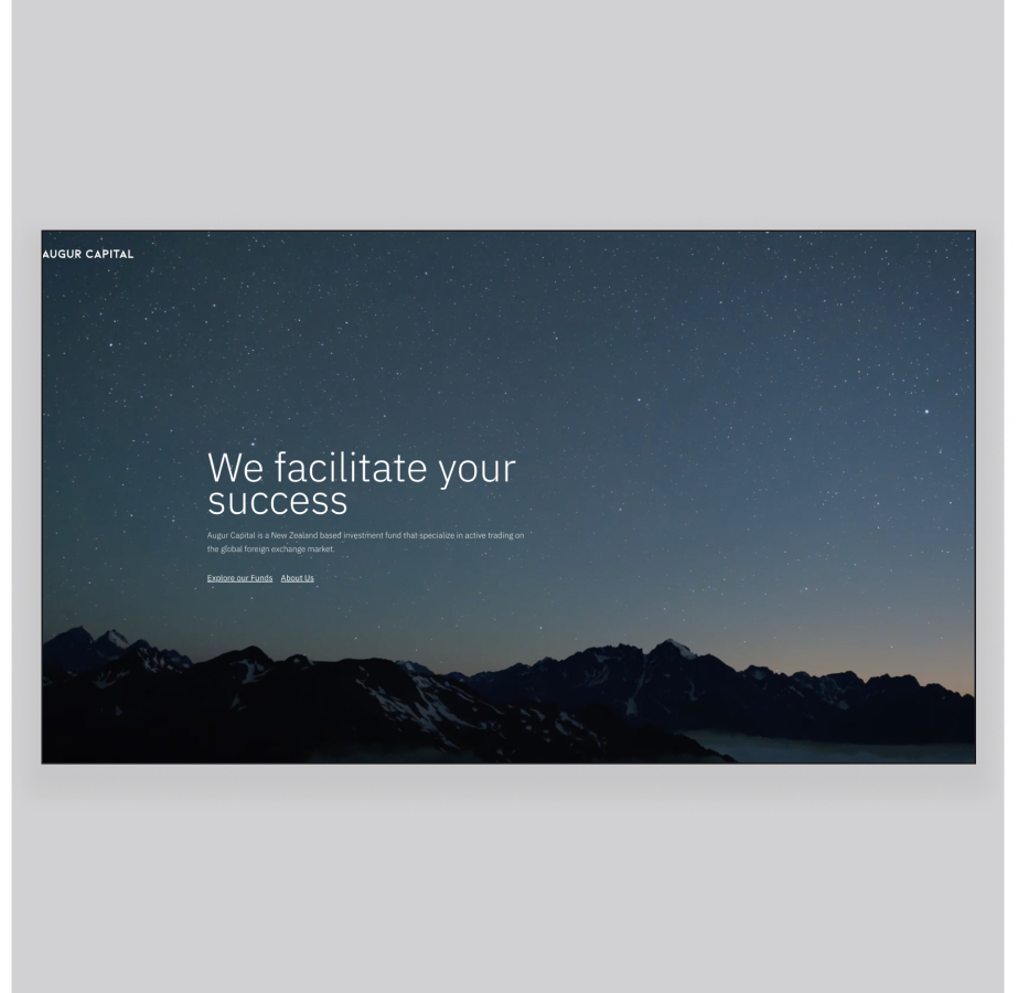 Augur Capital website with starry night sky and mountain silhouette