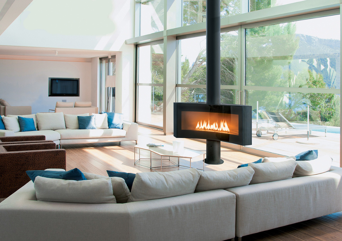 gas central fireplace in living room