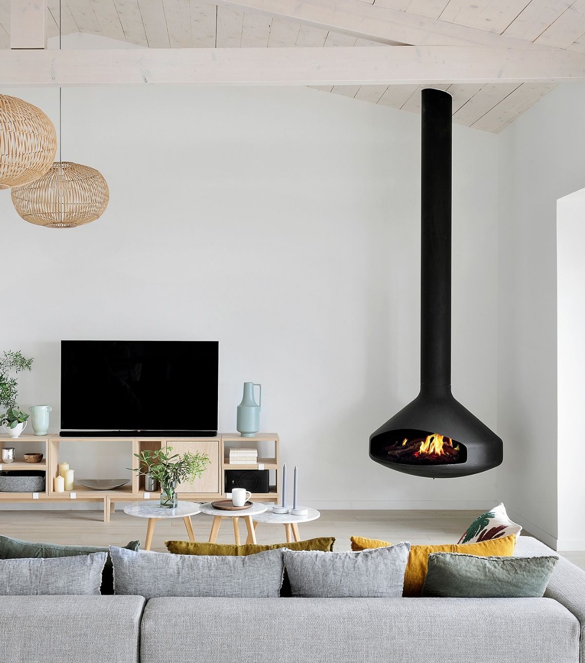 Corner ergofocus electric fireplace in a contemporary room