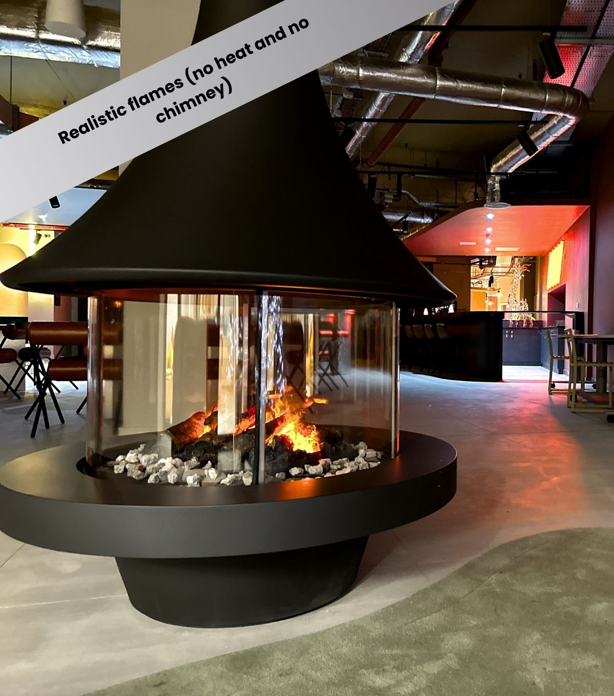 Closeup of the EVA electric effect fire showing the stones inside with vapour flames