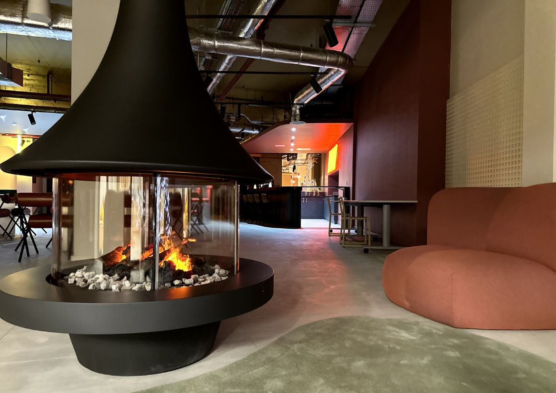 EVA electric effect central fireplace in student accommodation