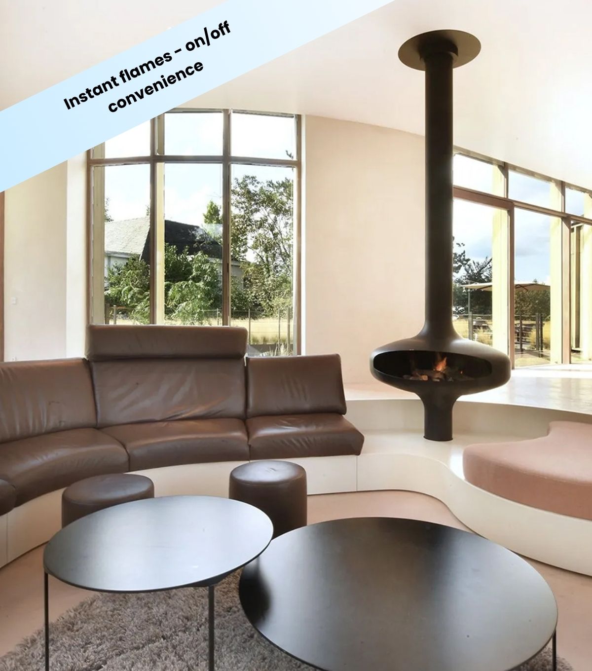 The magmafocus corner gas fireplace in a garden extension