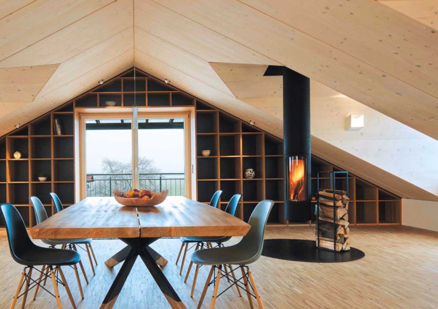 Slimfocus hanging woodburning fireplace