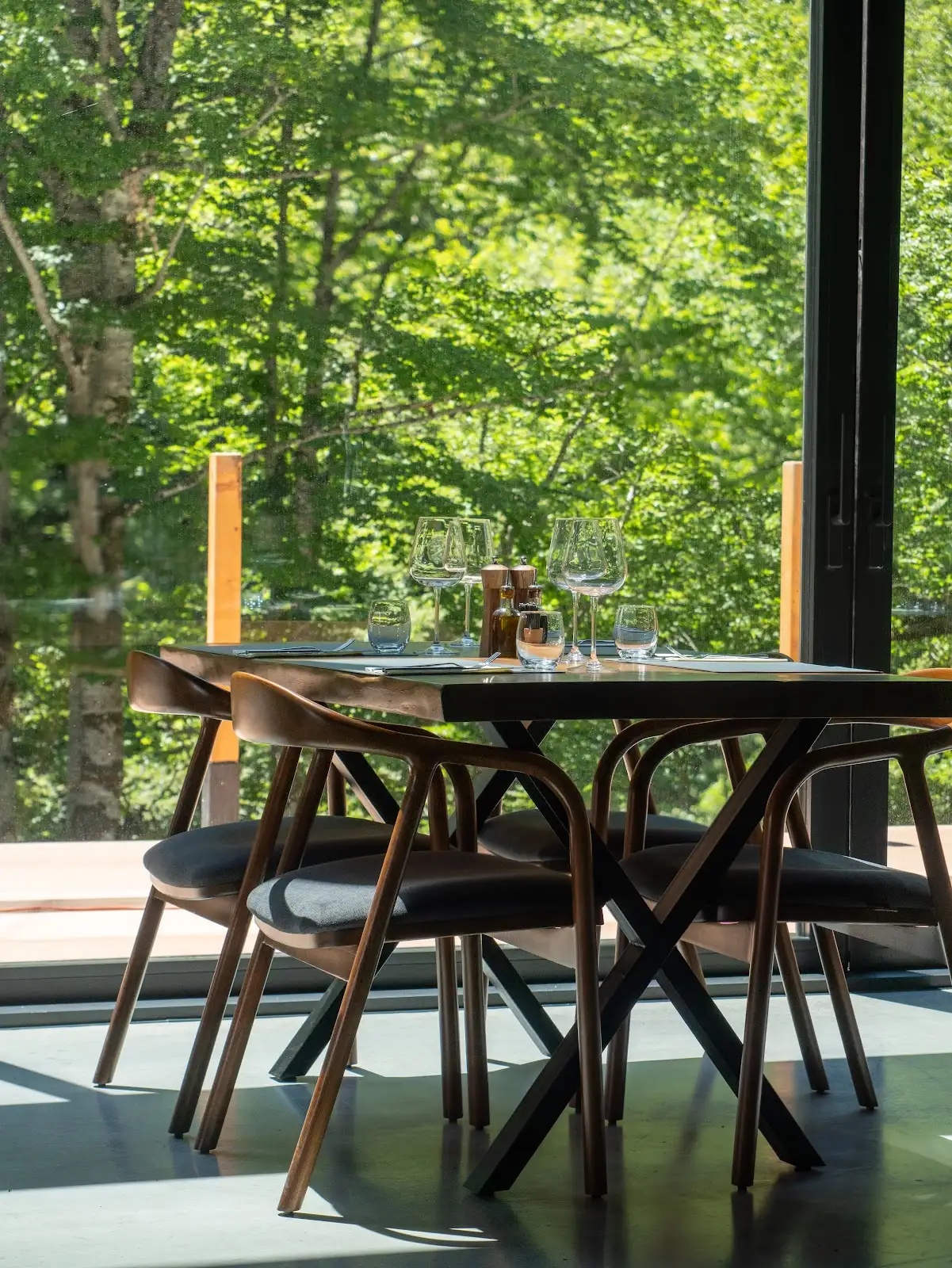 Table beside the panoramic window at Ember