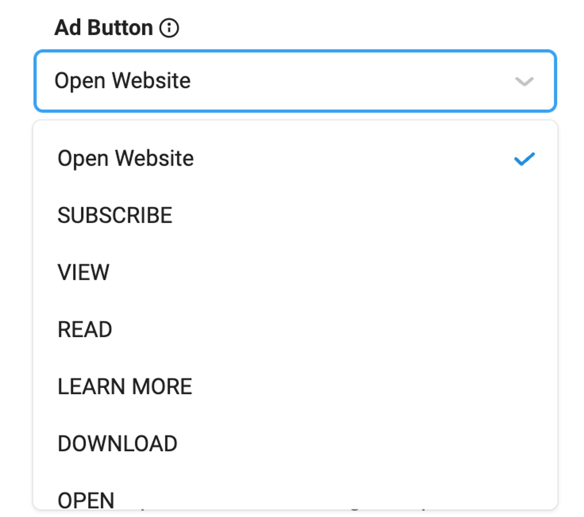 Варианты CTA в Telegram Ads