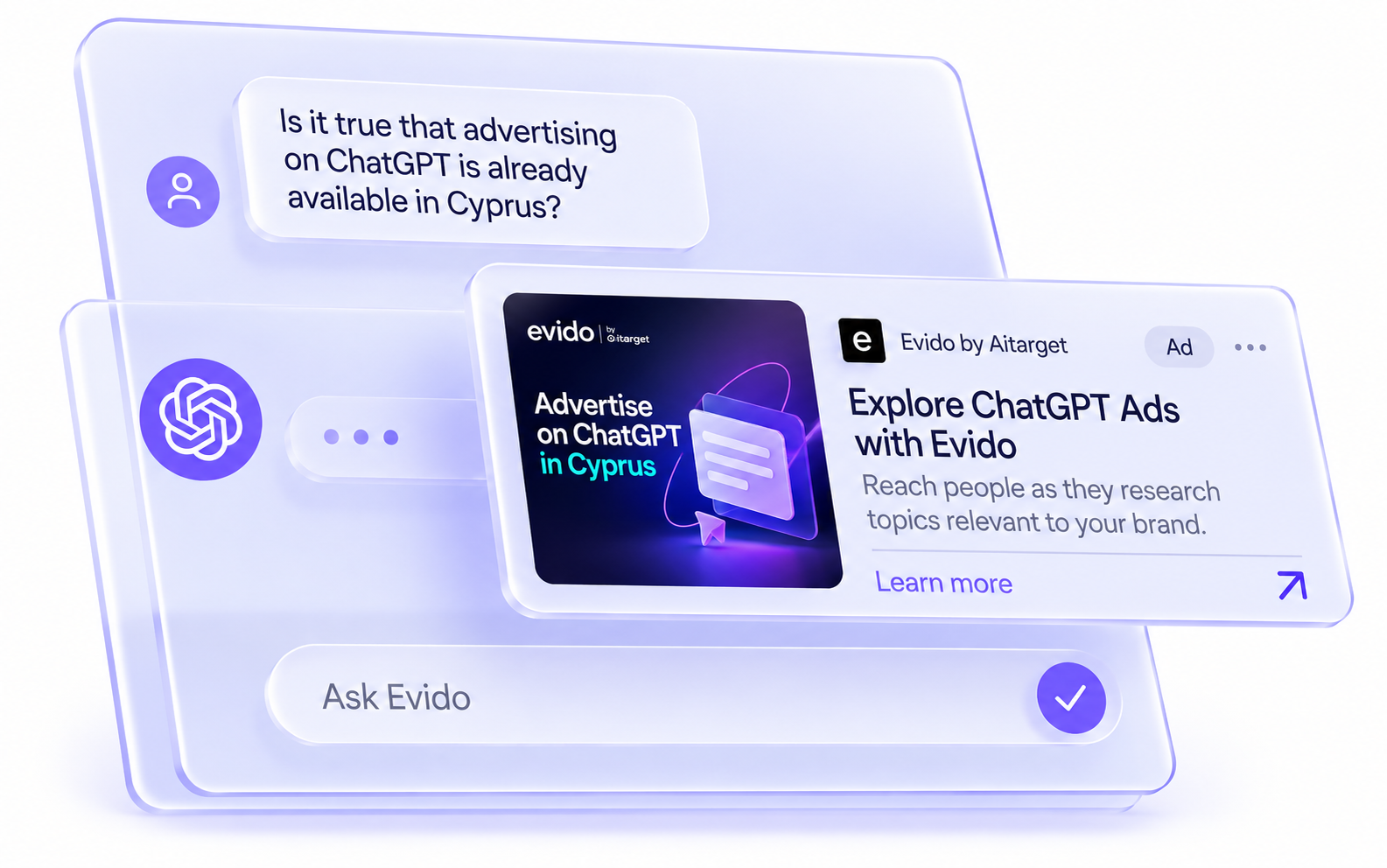 A sponsored Evido ad card shown inside a ChatGPT conversation