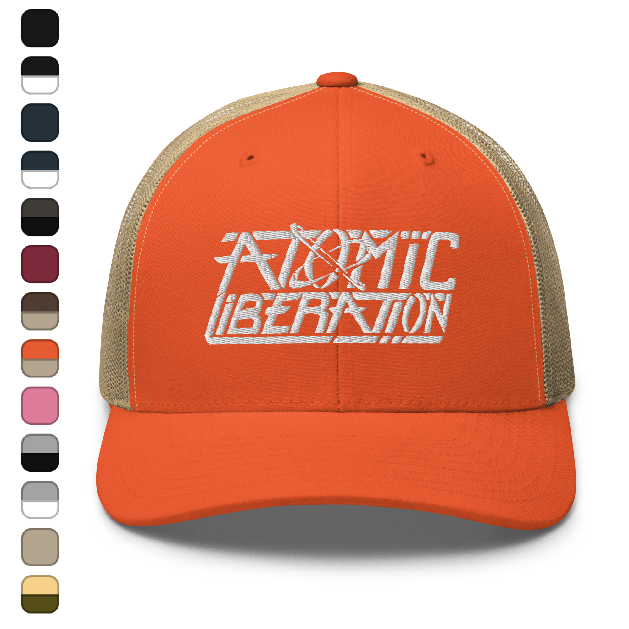 A Trucker hat with the Atomic Liberation Logo.