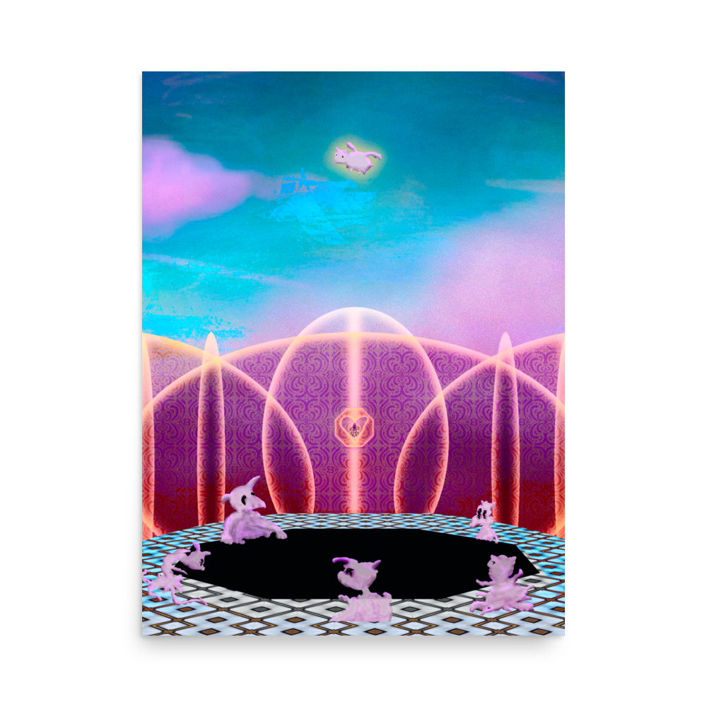 A poster of a flying pig escaping disgusting pigs.