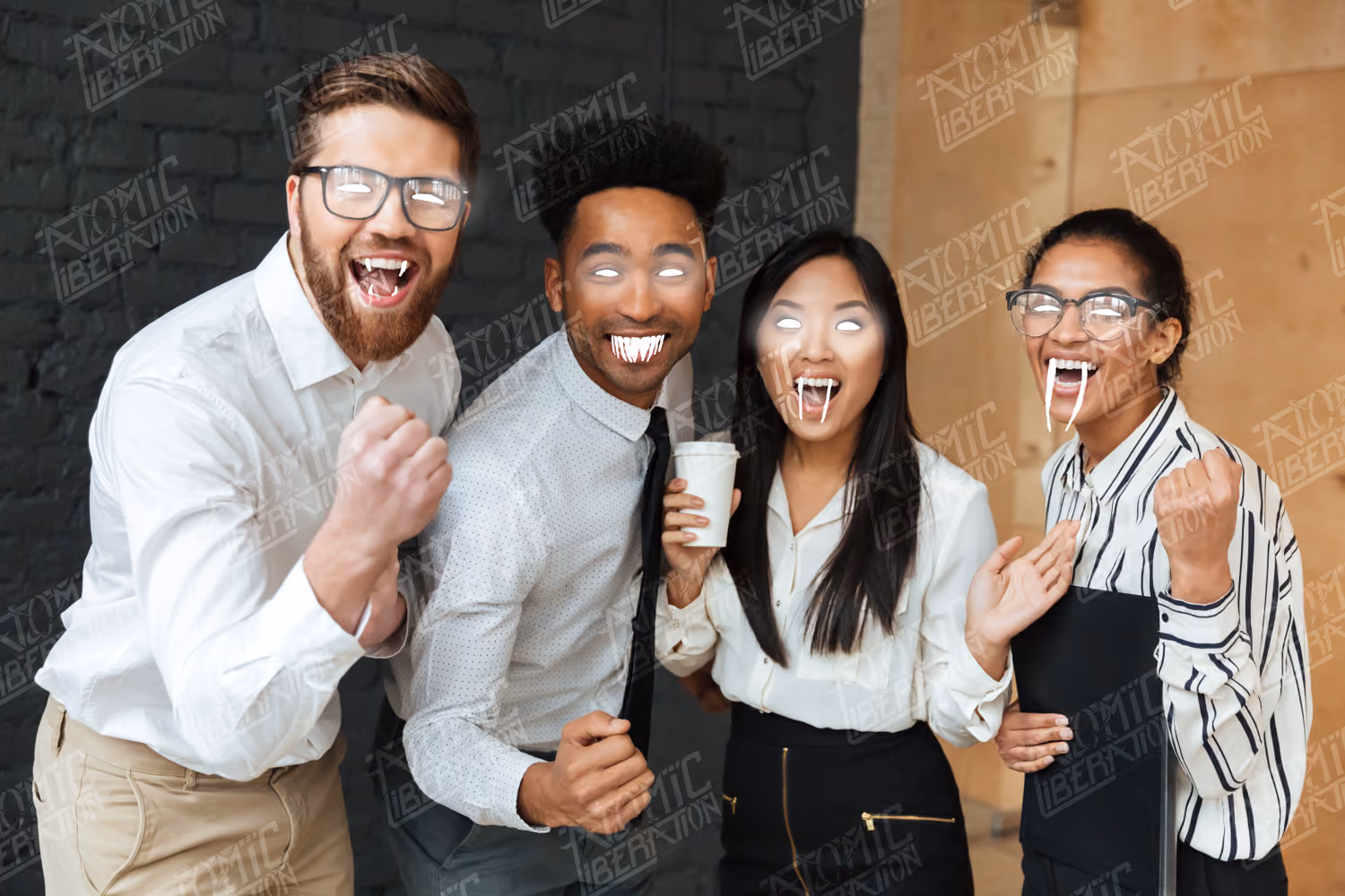 A modified stock image of a corporate team