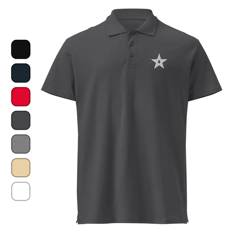 A polo with an Atomic Liberation Star icon on it.