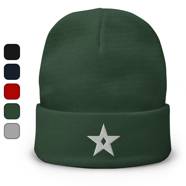 A beanie with the Atomic Liberation Star icon on it.