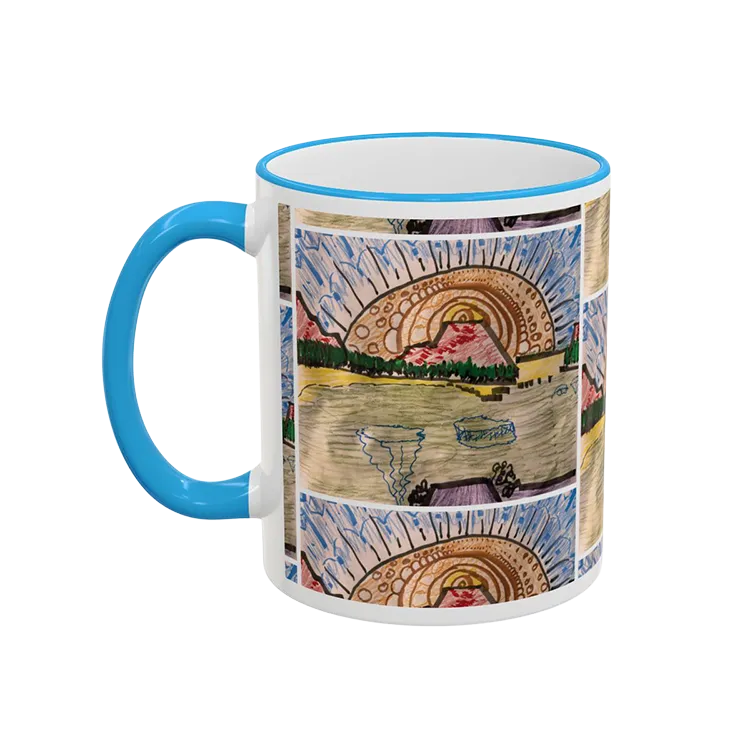 A marker drawing of a perfect sunset on a coffee mug