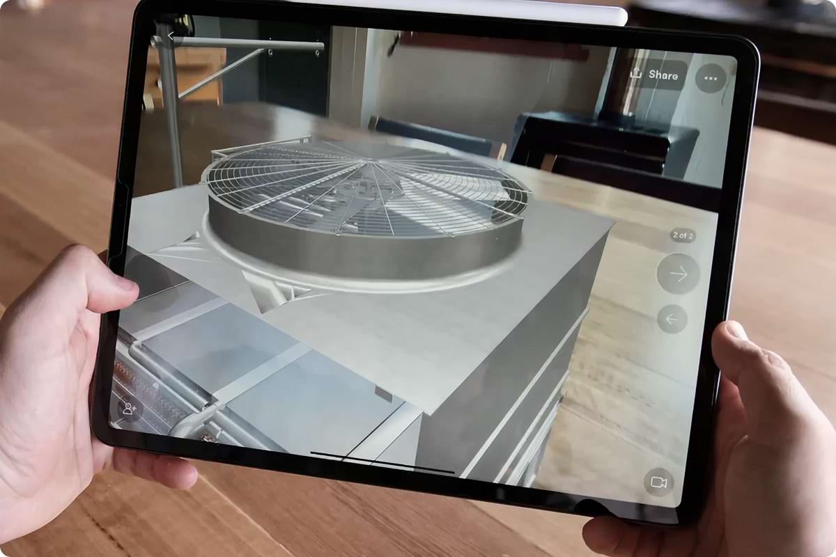 Evapco eco-ATWB cooler viewed in augmented reality on JigSpace iPad app