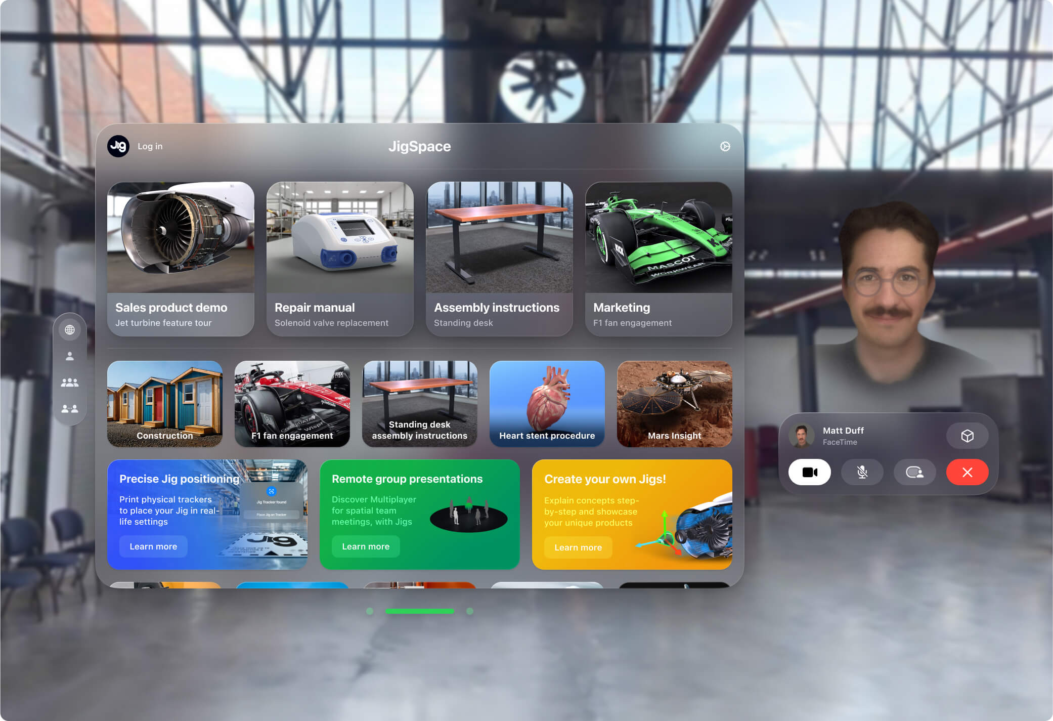 SharePlay on JigSpace ready to select a Jig to view together on visionOS 26