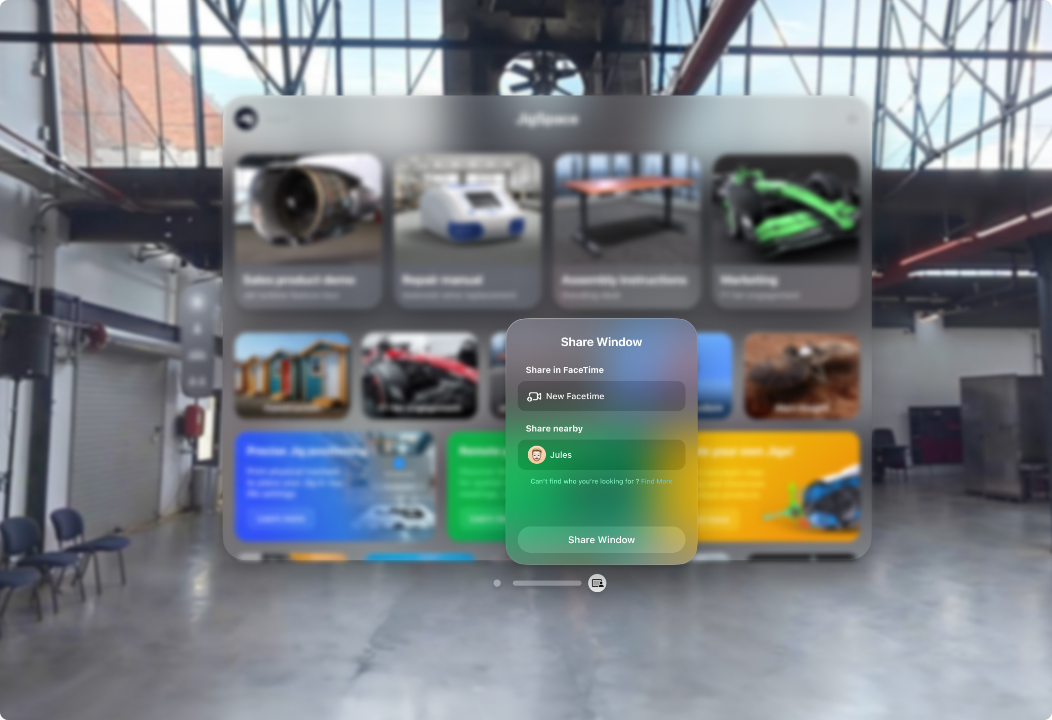 Share nearby or via FaceTime with new simplified Share menu in JigSpace for visionOS 26