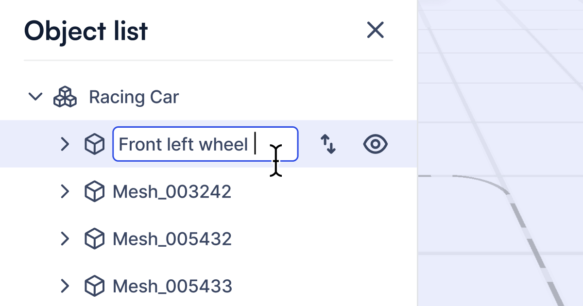Rename 3D object parts in the jigspace object list