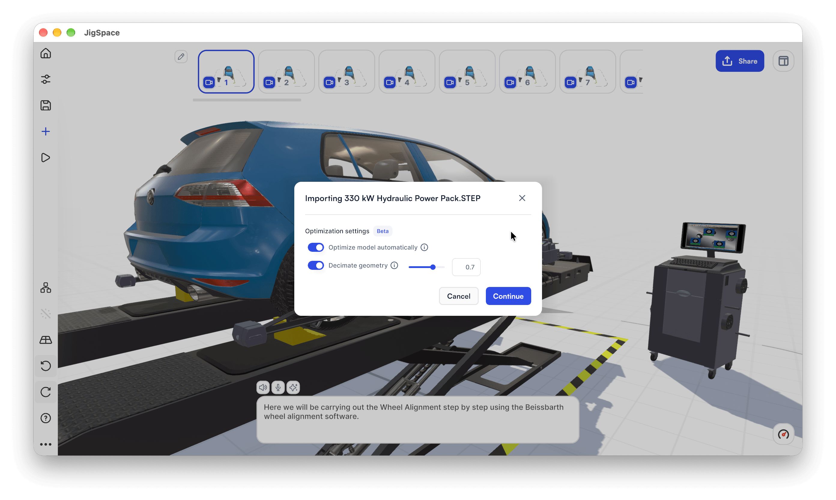 Optimization options when importing 3D CAD files to JigSpace app