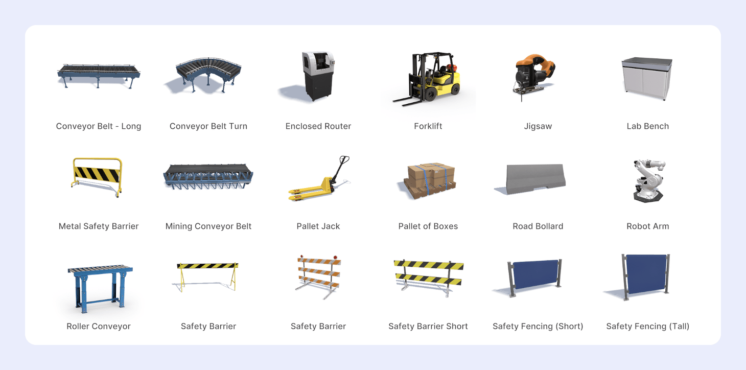 Manufacturing selected, showing a conveyor belt, machines, and a workbench