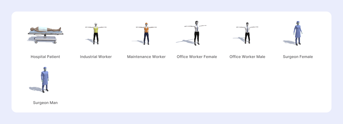 People selected, showing industrial, office, and healthcare workers