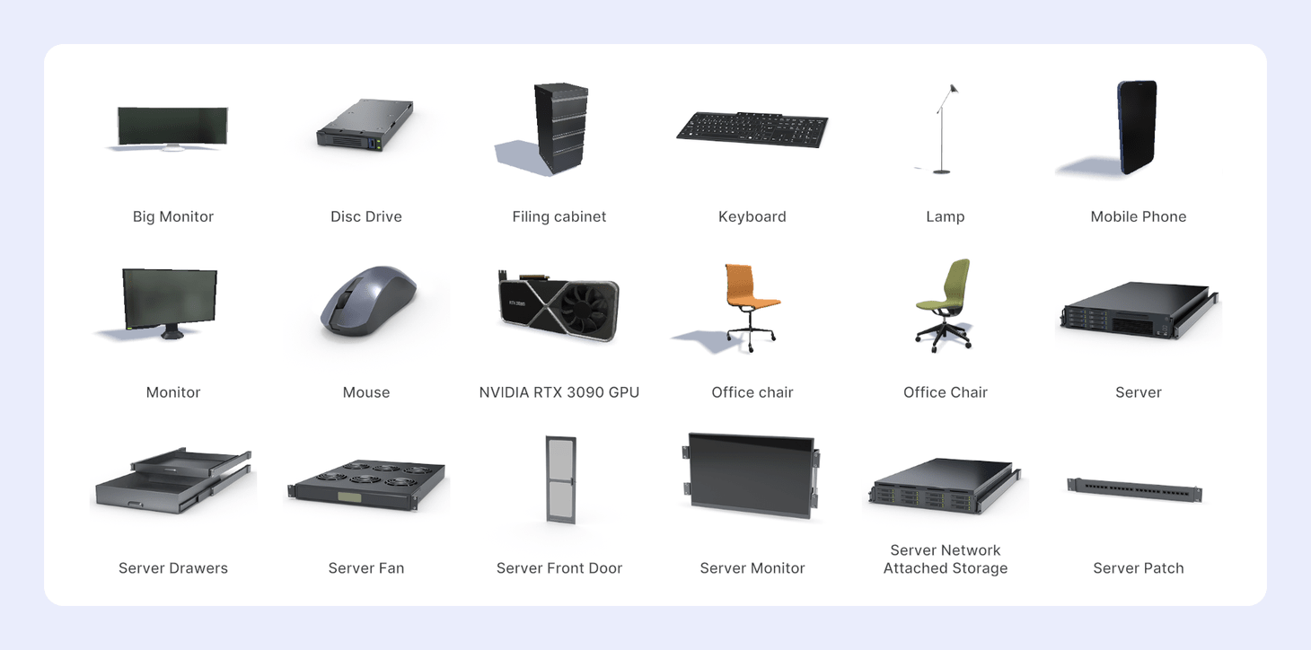 IT selected, showing a server rack, computer, Nvidia GPU