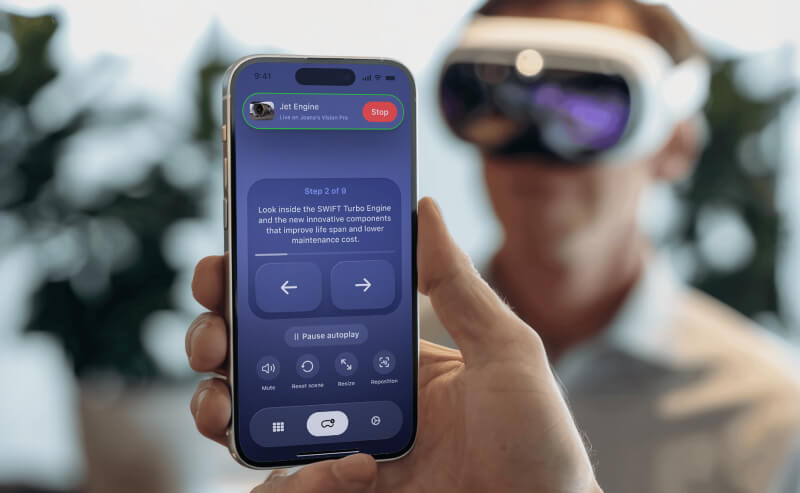 Apple Vision Pro being remotely controlled by Jig AVP Remote app on iPhone
