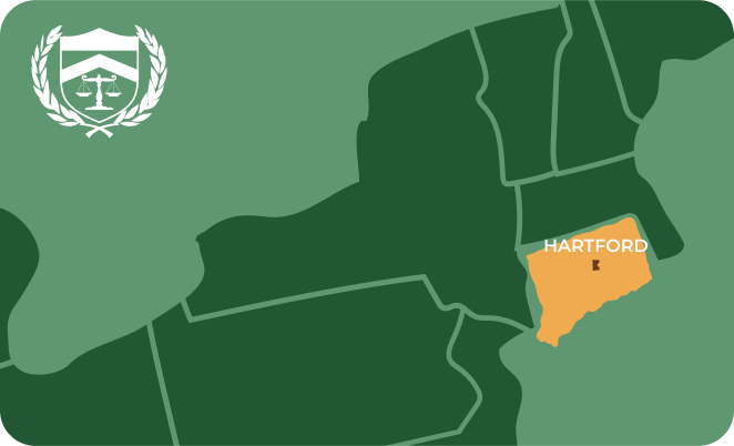 State map with Hartford, Connecticut highlighted, showing that Cash for Arms purchases guns in Hartford