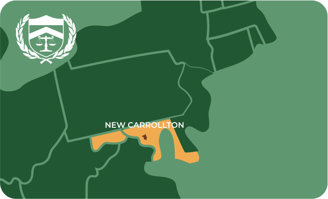 Picture of New Carrollton, Maryland City Map with New Carrollton sign on it and places that we buy guns from.