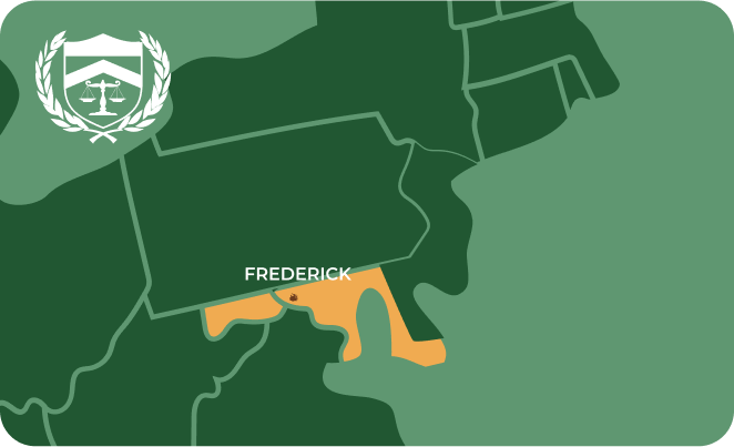 State map with Frederick, Maryland highlighted, showing that Cash for Arms purchases guns in Frederick