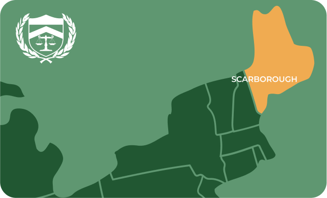 State map with Scarborough, Maine highlighted, showing that Cash for Arms purchases guns in Scarborough