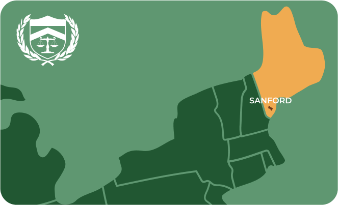 State map with Sanford, Maine highlighted, showing that Cash for Arms purchases guns in Sanford