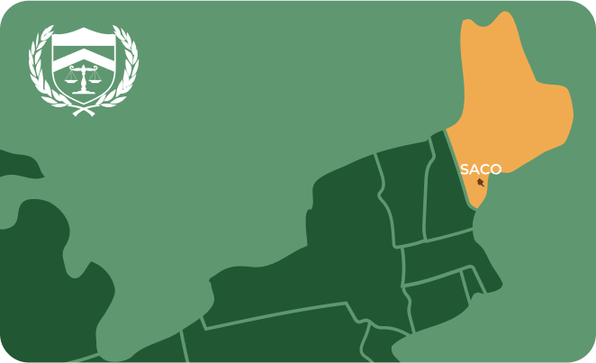 State map with Saco, Maine highlighted, showing that Cash for Arms purchases guns in Saco