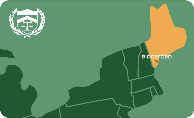State map with Biddeford, Maine highlighted, showing that Cash for Arms purchases guns in Biddeford