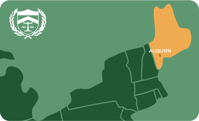 State map with Auburn, Maine highlighted, showing that Cash for Arms purchases guns in Auburn