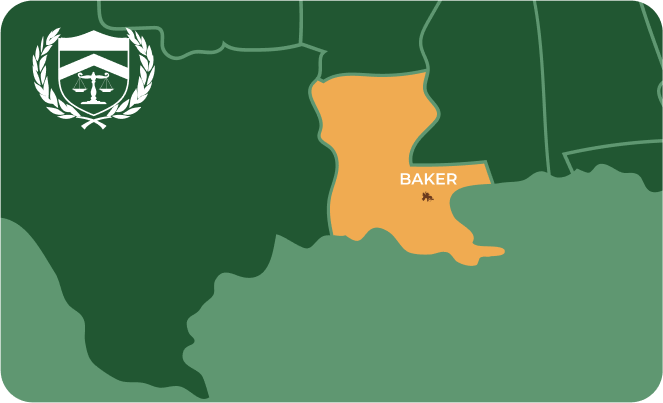 State map with Baker, Louisiana highlighted, showing that Cash for Arms purchases guns in Baker