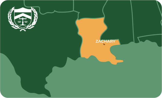 State map with Zachary, Louisiana highlighted, showing that Cash for Arms purchases guns in Zachary