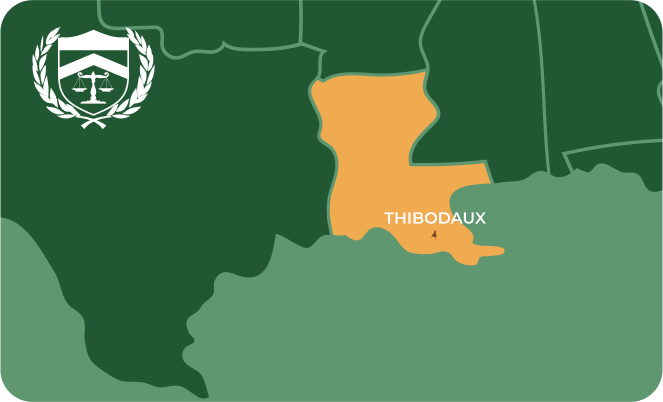 State map with Thibodaux, Louisiana highlighted, showing that Cash for Arms purchases guns in Thibodaux